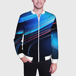 Бомбер мужской Синяя и черная абстракция геометрическая, цвет: 3D-белый — фото 2