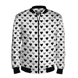 Бомбер мужской Черно-белые сердечки, цвет: 3D-черный