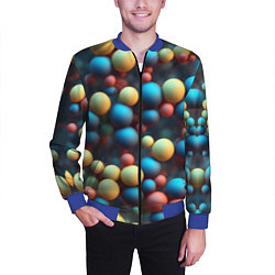 Бомбер мужской Разноцветные шарики молекул, цвет: 3D-синий — фото 2