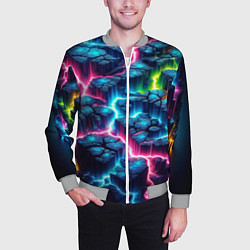 Бомбер мужской Трещины и неон, цвет: 3D-меланж — фото 2