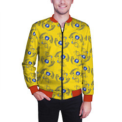 Бомбер мужской Узор - цветы гжель на желтом фоне, цвет: 3D-красный — фото 2