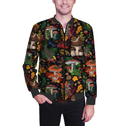 Бомбер мужской Фон с лесными грибами, цвет: 3D-черный — фото 2