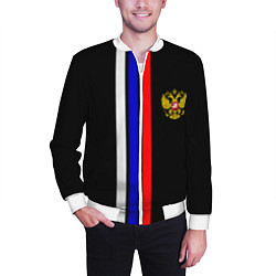 Бомбер мужской Герб РФ триколор полосы, цвет: 3D-белый — фото 2