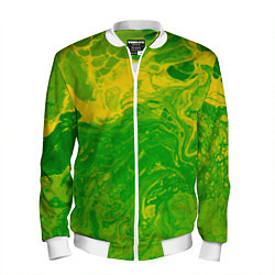 Бомбер мужской Зеленые подтеки, цвет: 3D-белый