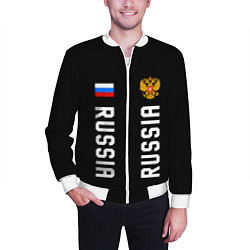 Бомбер мужской Россия три полоски на черном фоне, цвет: 3D-белый — фото 2