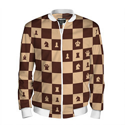 Бомбер мужской Коричневая шахматная доска, цвет: 3D-белый