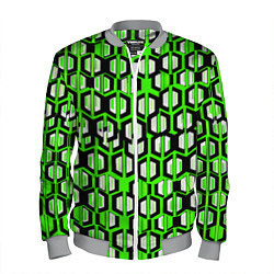 Бомбер мужской Техно узор из шестиугольников зелёный, цвет: 3D-меланж