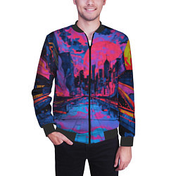 Бомбер мужской Город в психоделических цветах, цвет: 3D-черный — фото 2