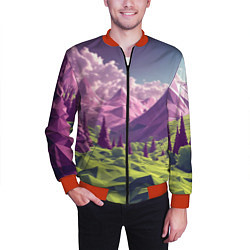 Бомбер мужской Геометрический зеленый пейзаж и фиолетовые горы, цвет: 3D-красный — фото 2