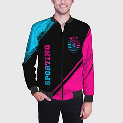 Бомбер мужской Sporting - neon gradient вертикально, цвет: 3D-черный — фото 2