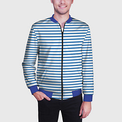Бомбер мужской Белый в сине-голубую полоску, цвет: 3D-синий — фото 2