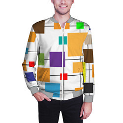 Бомбер мужской Разноцветные квадраты паттерны, цвет: 3D-меланж — фото 2