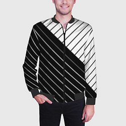 Бомбер мужской Чёрно-белый косые линии, цвет: 3D-черный — фото 2