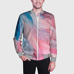Бомбер мужской Пастельно-голубые и розовые перья, цвет: 3D-меланж — фото 2