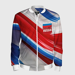 Бомбер мужской Герб России на абстрактном фоне, цвет: 3D-белый