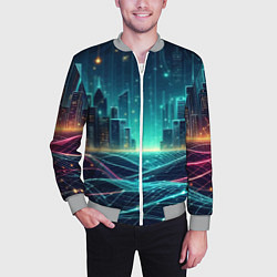 Бомбер мужской Metropolis - vaporwave neon glow, цвет: 3D-меланж — фото 2
