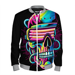 Бомбер мужской Cyber skull - ai art neon, цвет: 3D-меланж