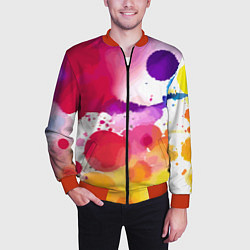 Бомбер мужской Яркие абстрактные акварельные кляксы - нейросеть, цвет: 3D-красный — фото 2