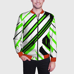 Бомбер мужской Чёрно-зелёные полосы на белом фоне, цвет: 3D-красный — фото 2