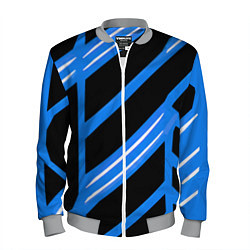 Мужской бомбер Black and white stripes on a blue background