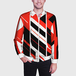 Бомбер мужской Black and red stripes on a white background, цвет: 3D-белый — фото 2
