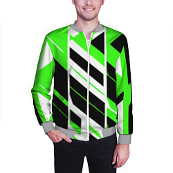 Бомбер мужской Black and green stripes on a white background, цвет: 3D-меланж — фото 2