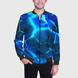 Бомбер мужской Неоновые холодные голубые плиты в разломе, цвет: 3D-черный — фото 2