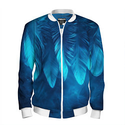 Бомбер мужской Вертикальные синие перья и дым, цвет: 3D-белый