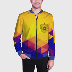 Бомбер мужской Желтая геометрия - спорт Россия с гербом, цвет: 3D-синий — фото 2