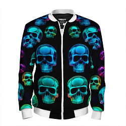 Бомбер мужской Neon skulls - ai art pattern, цвет: 3D-белый