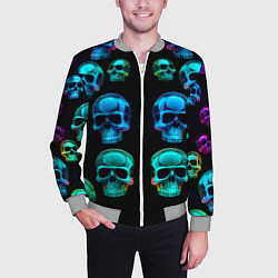 Бомбер мужской Neon skulls - ai art pattern, цвет: 3D-меланж — фото 2