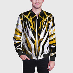 Бомбер мужской Чёрный фон, жёлто-белая абстракция, цвет: 3D-черный — фото 2