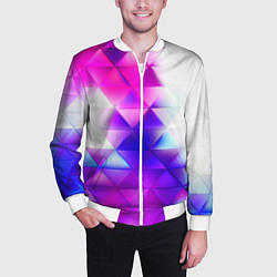 Бомбер мужской Неоновые треугольники абстракция, цвет: 3D-белый — фото 2