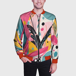 Бомбер мужской Листья цветы абстракция, цвет: 3D-красный — фото 2