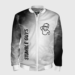 Бомбер мужской Stumble Guys glitch на светлом фоне вертикально, цвет: 3D-белый