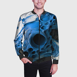 Бомбер мужской Сине-белая абстрактная структура, цвет: 3D-черный — фото 2