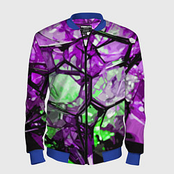 Бомбер мужской Чёрно-зелёная абстракция на фиолетовом фоне, цвет: 3D-синий