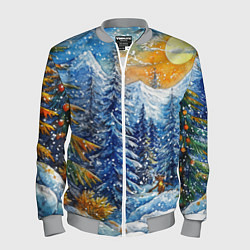 Бомбер мужской Новогодние елки в лесу масляные краски, цвет: 3D-меланж