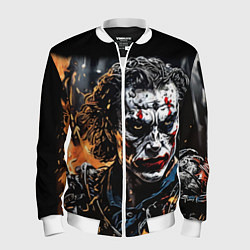 Бомбер мужской Джокер на фоне огня, цвет: 3D-белый