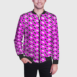 Бомбер мужской Чёрно-белые фигуры на розовом фоне, цвет: 3D-черный — фото 2