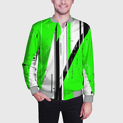 Бомбер мужской Black and white vertical stripes on a green backgr, цвет: 3D-меланж — фото 2