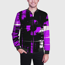 Бомбер мужской Фиолетово-белый гранж на чёрном фоне, цвет: 3D-черный — фото 2