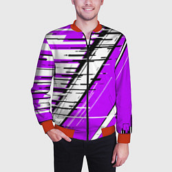 Бомбер мужской Чёрно-белые глитч полосы на фиолетовом фоне, цвет: 3D-красный — фото 2