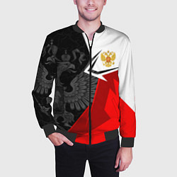 Бомбер мужской Герб России - красно-белый, цвет: 3D-черный — фото 2