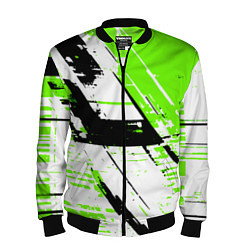 Бомбер мужской Diagonal black and green stripes on a white backgr, цвет: 3D-черный