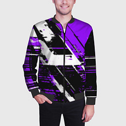 Бомбер мужской Diagonal black and white stripes on a purple backg, цвет: 3D-черный — фото 2