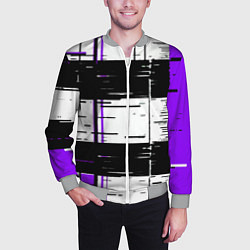 Бомбер мужской Чёрные и фиолетовые полосы на белом фоне, цвет: 3D-меланж — фото 2