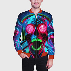 Бомбер мужской Metallica - neon skull with headphones, цвет: 3D-красный — фото 2