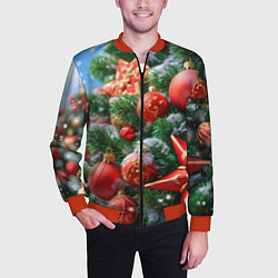 Бомбер мужской Красные шары и звезда новогодняя, цвет: 3D-красный — фото 2