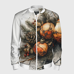 Бомбер мужской Новогодние игрушки и шишки, цвет: 3D-белый